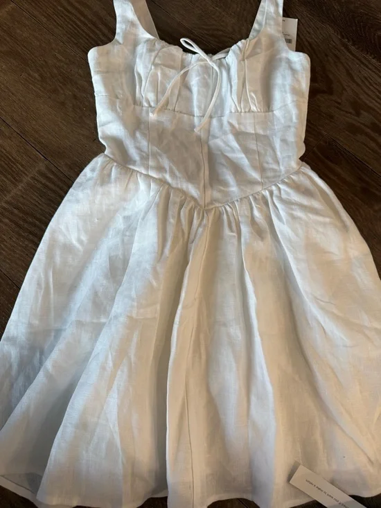 Reformation White Linen Mini Dress with Tie Front - Picture 1 of 3